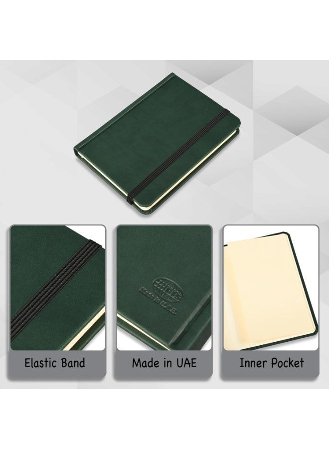 FIS® Hard Cover Notebook, Italian PU Materials, A6 Size(105x148mm),240 Pages, Single Line Ruling, Round Corners with Elastic Band Closure,70gsm Italian Ivory Paper,1 Piece,Green Cover Color-FSNBSL1603 - Image 3